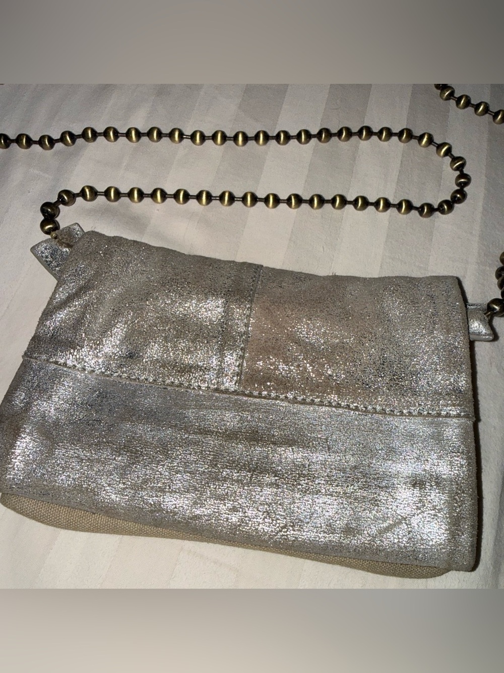 Free People Metallic Silver Fold-Over Chain Crossbody Clutch